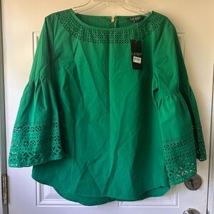 NWT Lauren - Ralph Lauren Green Blouse with Cutout Design